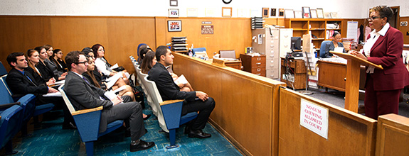 CJLP students at orientation with Judge Irma J. Brown Dillon '73