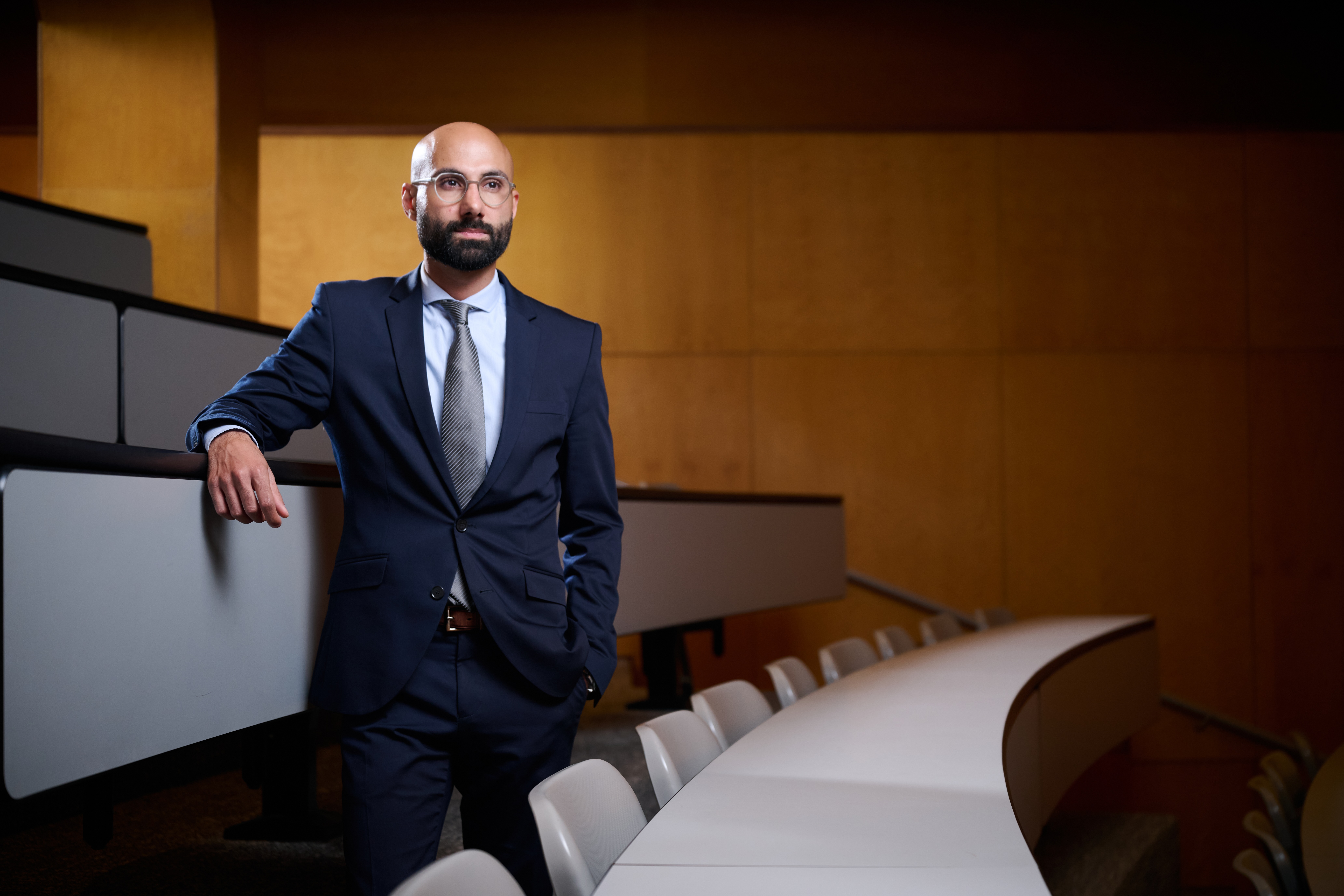 Armin Kharrazi portrait in lecture hall