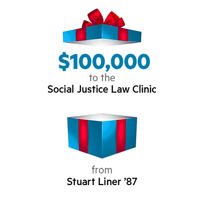 $100,000 to the Social Justice Law Clinic from Stuart Liner '87
