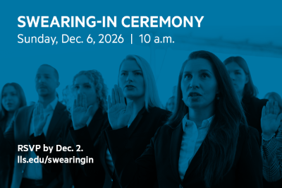 Swearing-In Ceremony Sunday, Dec. 6, 2026 | 10 a.m. RSVP by Dec. 2 A group of professionally dressed bar-passers raise their right hand to take their oath.