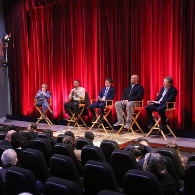 Obie Anthony, exonerated client of the Loyola Project for the Innocent (LPI); Michael Petersen ’16, LPI attorney; Chris Hawthorne '00, LLS professor and director of the Juvenile Innocence and Fair Sentencing Clinic (JIFS); and Marc Pitre, Assistant Professor, SFTV. Laurie Levenson, LLS professor and founding director of the LPI, served as moderator.