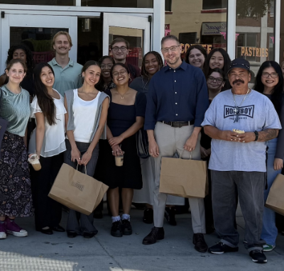 Students gathered outside homebody industries